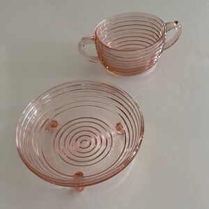Anchor Hocking Pink Depression glass pieces / Manhattan Pattern